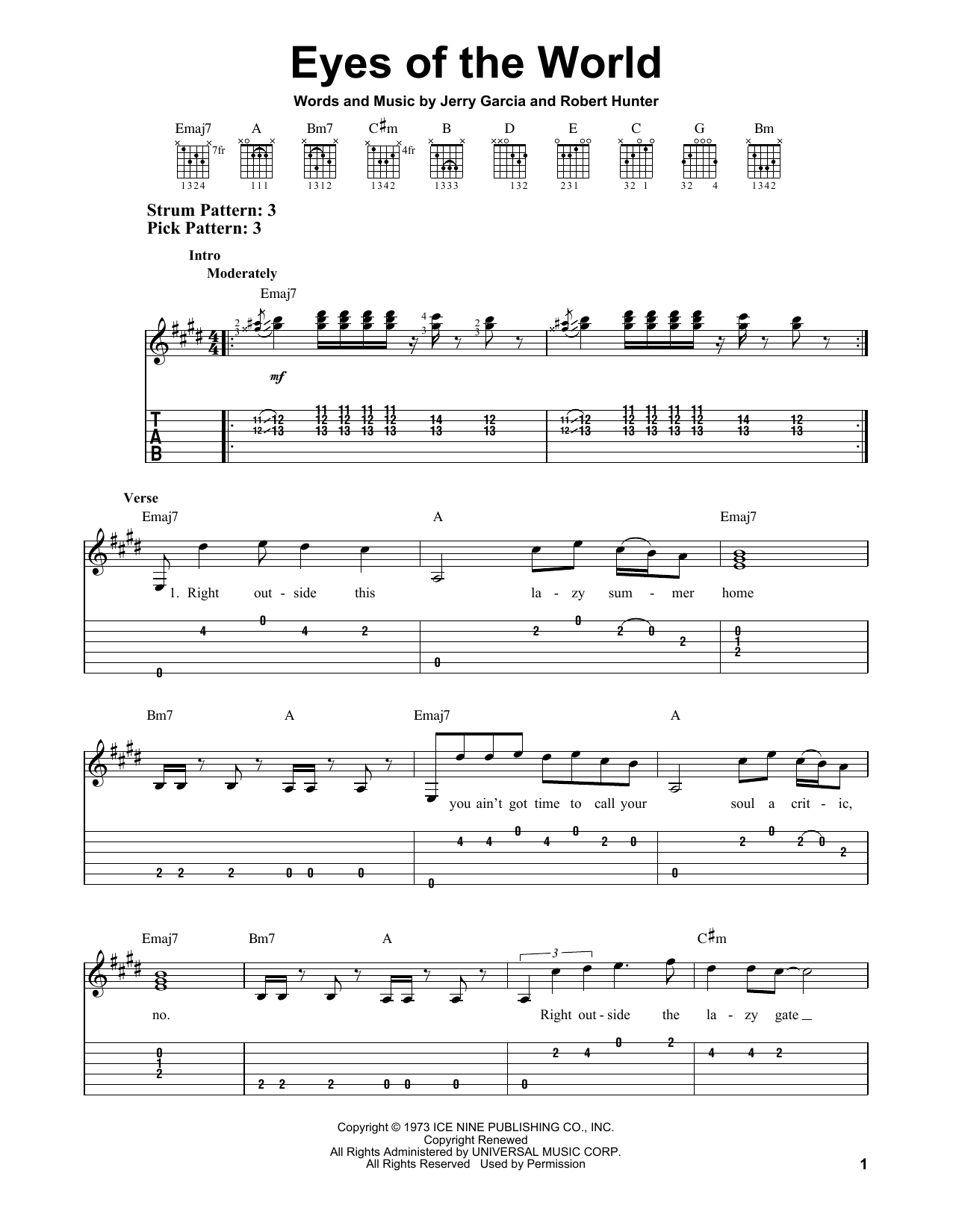 Grateful Dead Eyes Of The World sheet music notes and chords arranged for Piano, Vocal & Guitar Chords (Right-Hand Melody)