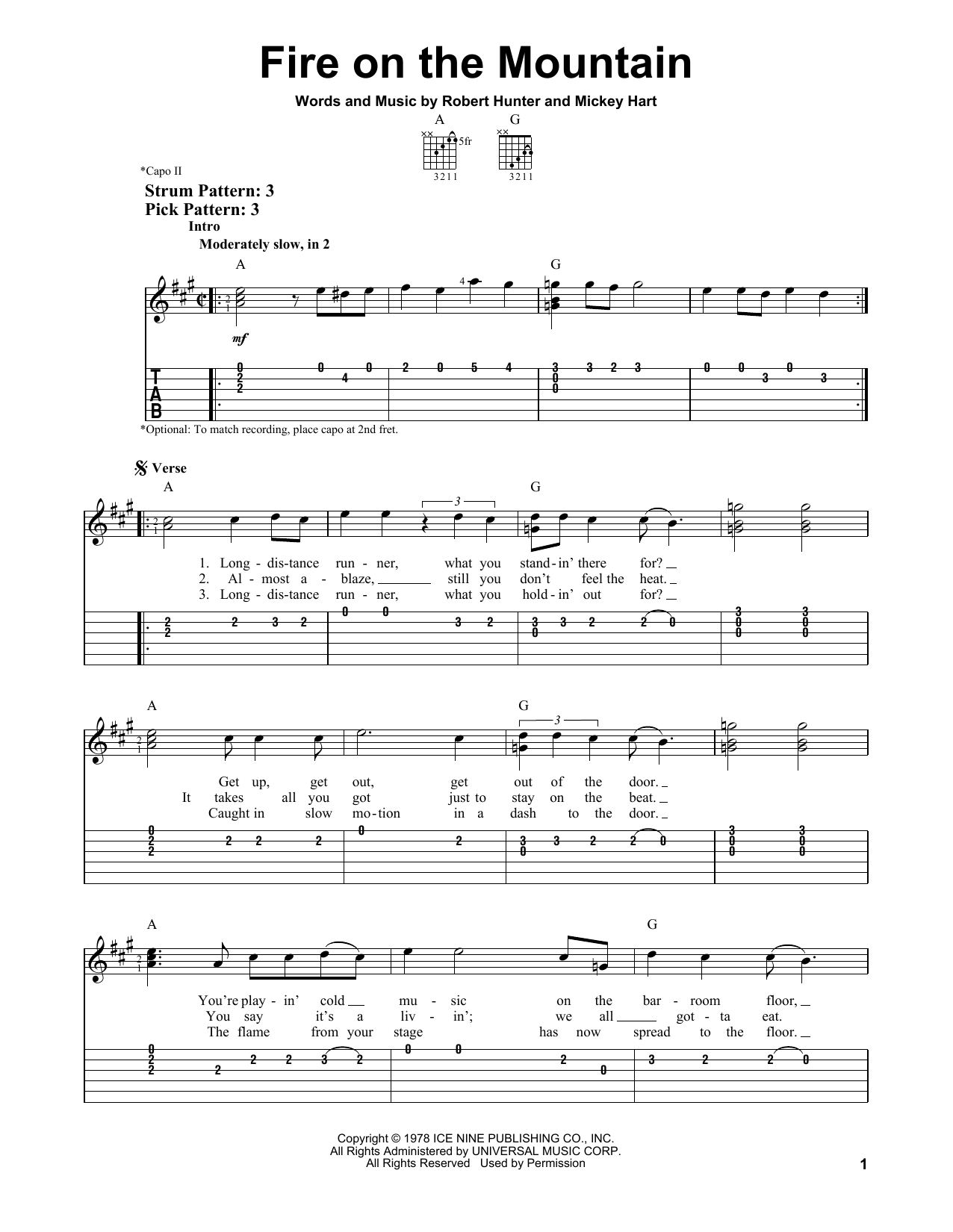 Grateful Dead Fire On The Mountain sheet music notes and chords arranged for Ukulele