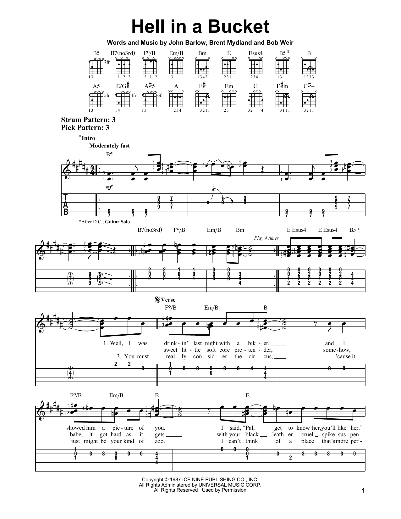 Grateful Dead Hell In A Bucket sheet music notes and chords arranged for Easy Guitar Tab