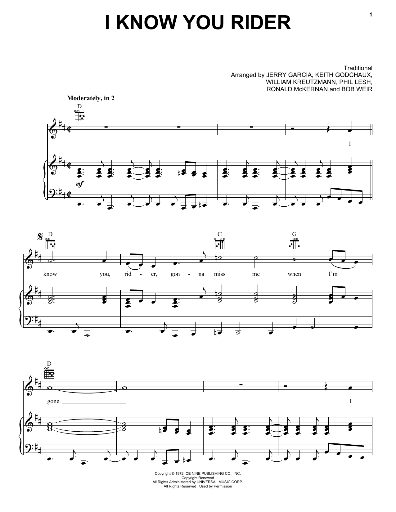 Grateful Dead I Know You Rider sheet music notes and chords arranged for Banjo Tab
