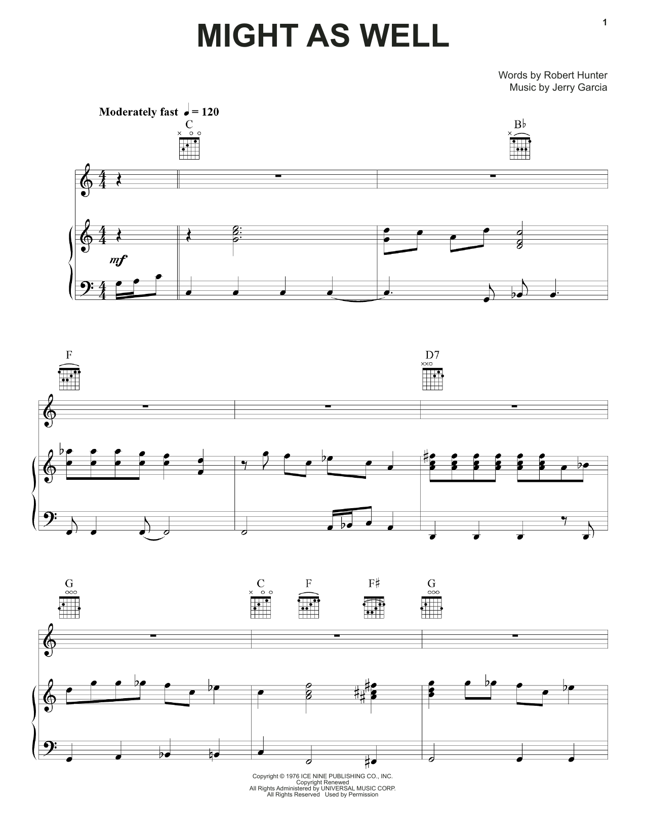 Grateful Dead Might As Well sheet music notes and chords arranged for Piano, Vocal & Guitar Chords (Right-Hand Melody)