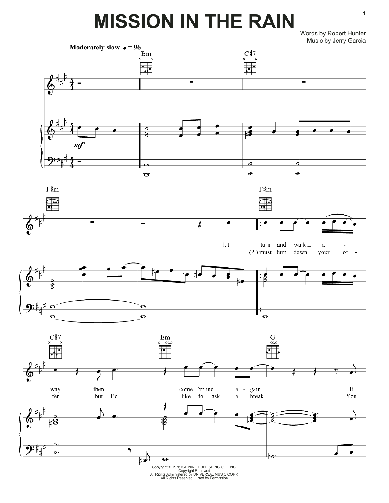 Grateful Dead Mission In The Rain sheet music notes and chords arranged for Piano, Vocal & Guitar Chords (Right-Hand Melody)