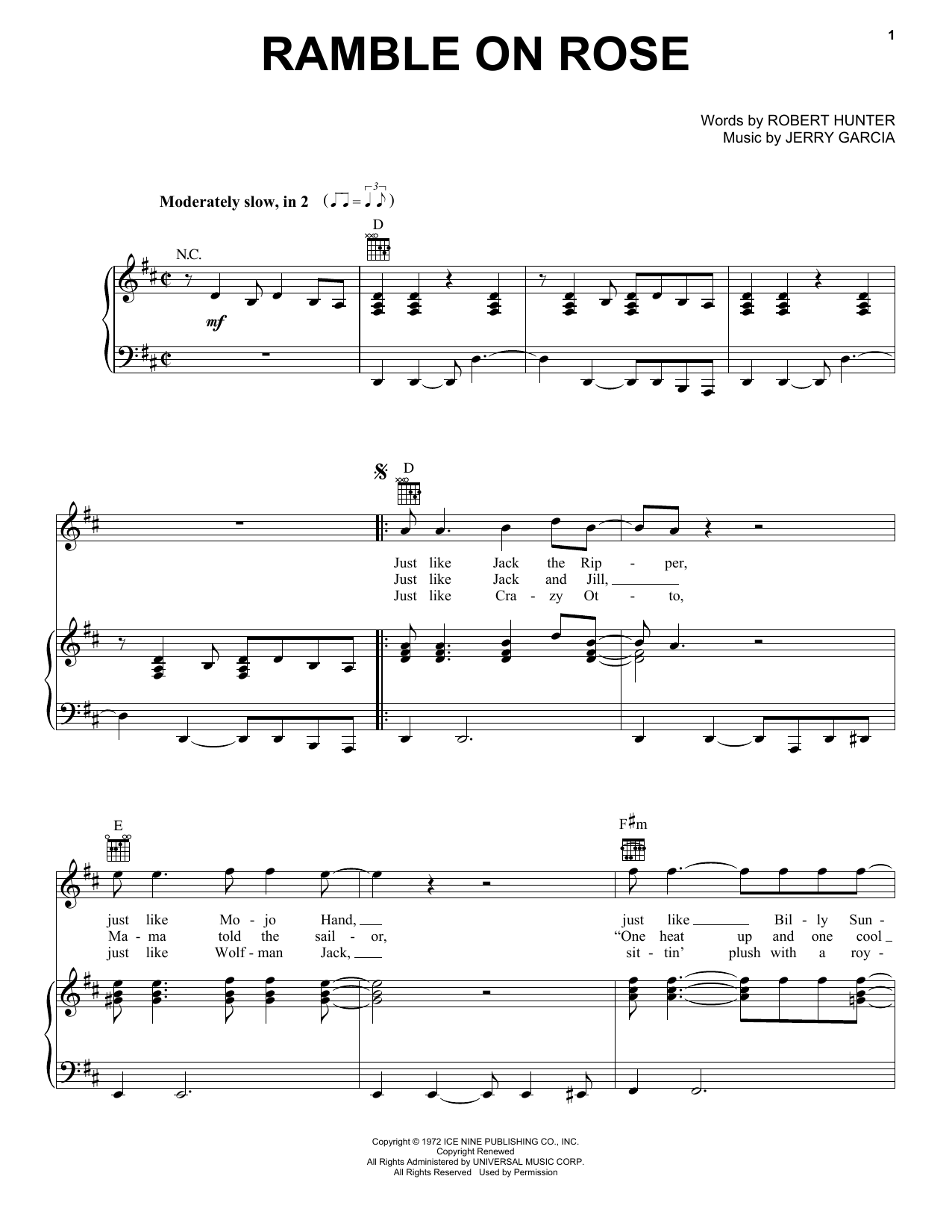 Grateful Dead Ramble On Rose sheet music notes and chords arranged for Ukulele