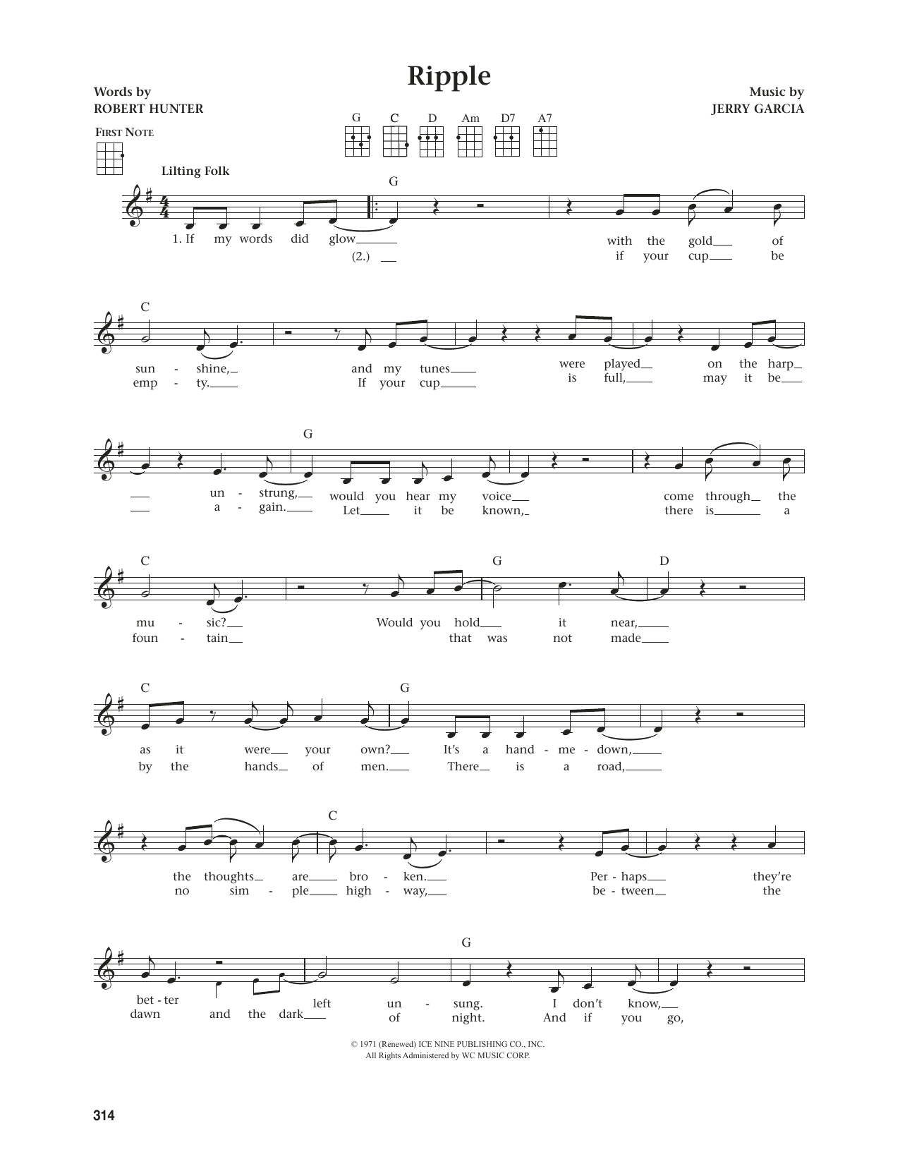 Grateful Dead Ripple (from The Daily Ukulele) (arr. Jim Beloff) sheet music notes and chords arranged for Ukulele