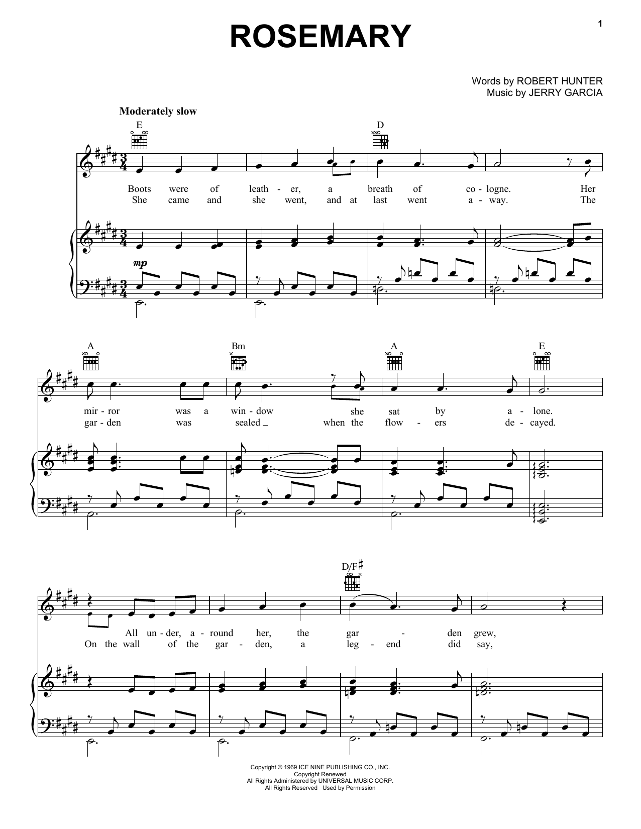 Grateful Dead Rosemary sheet music notes and chords arranged for Guitar Chords/Lyrics