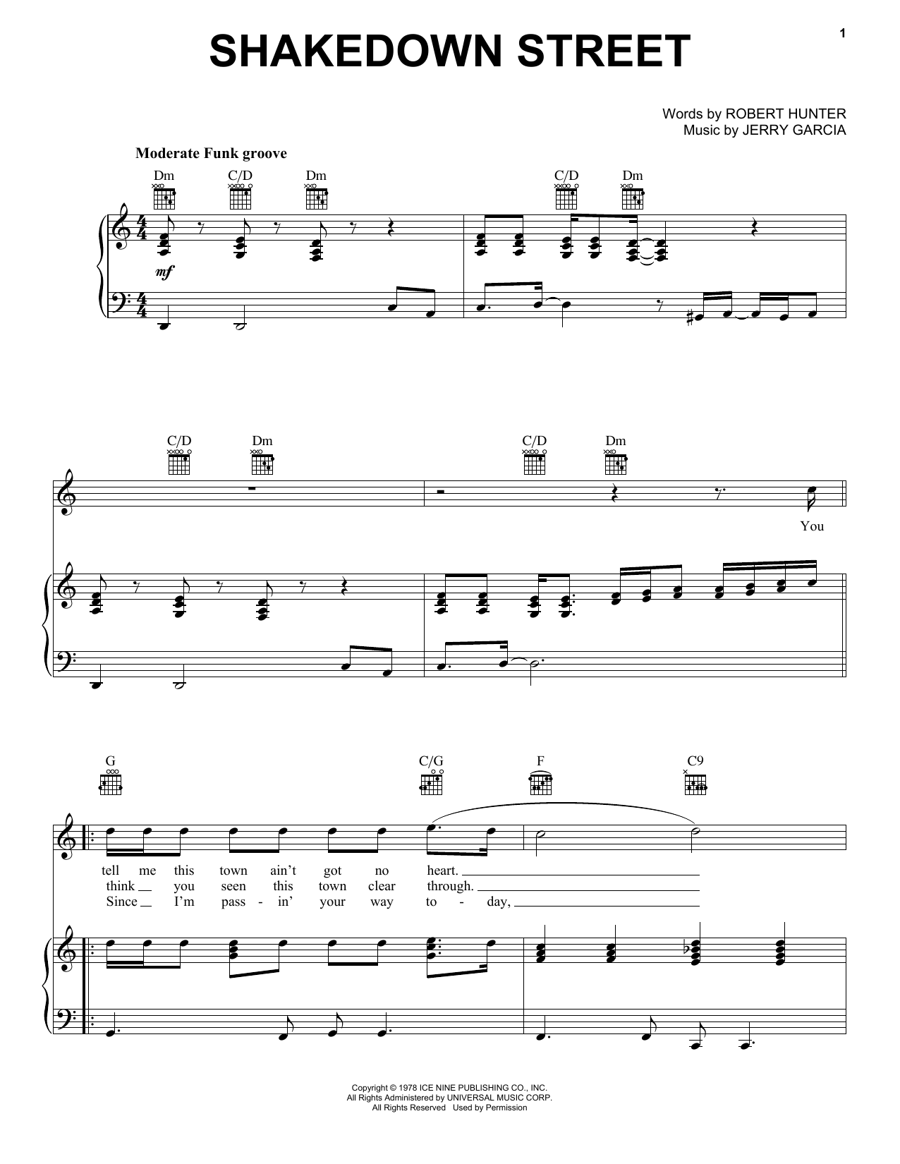 Grateful Dead Shakedown Street sheet music notes and chords arranged for Piano, Vocal & Guitar Chords (Right-Hand Melody)