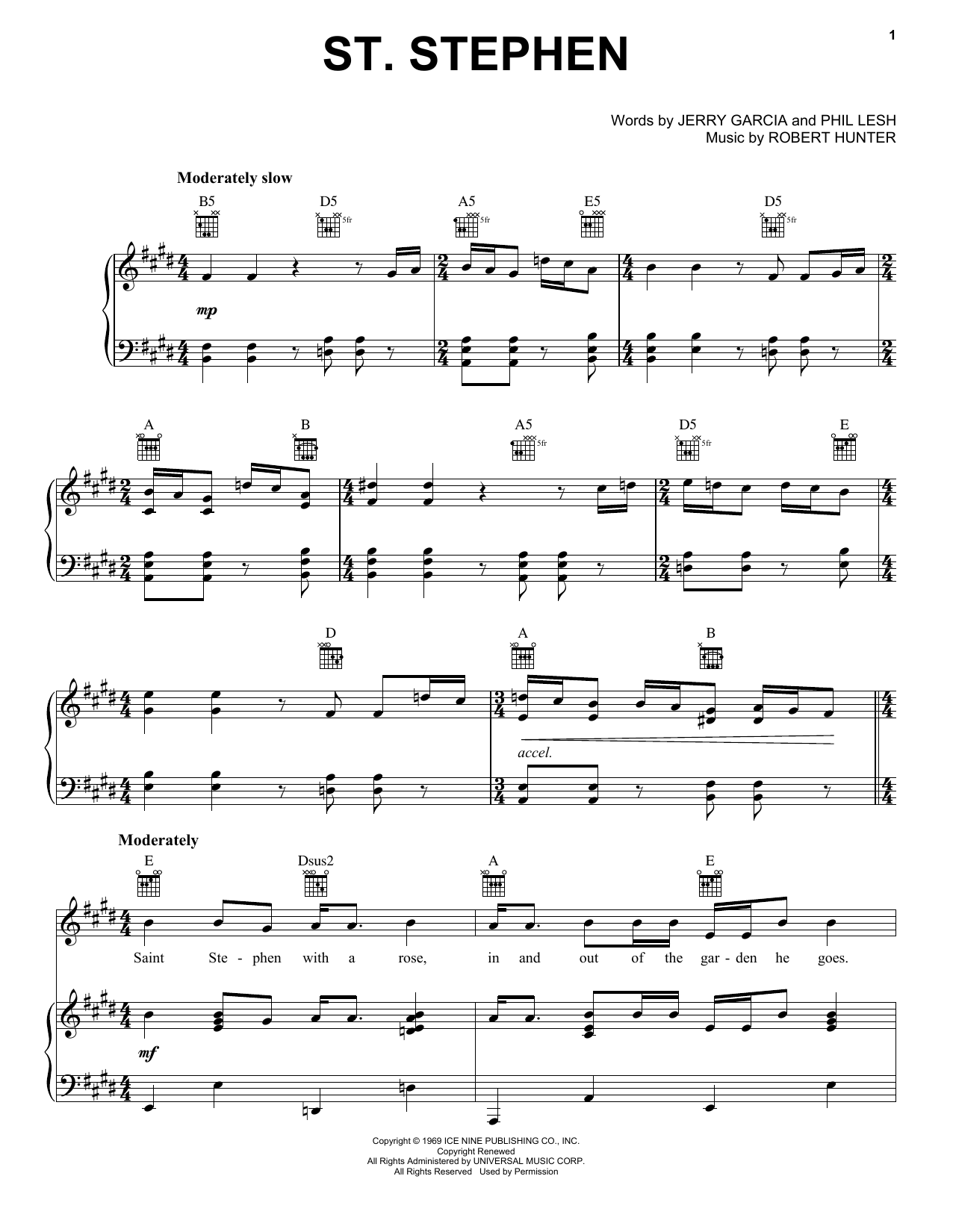 Grateful Dead St. Stephen sheet music notes and chords arranged for Guitar Tab