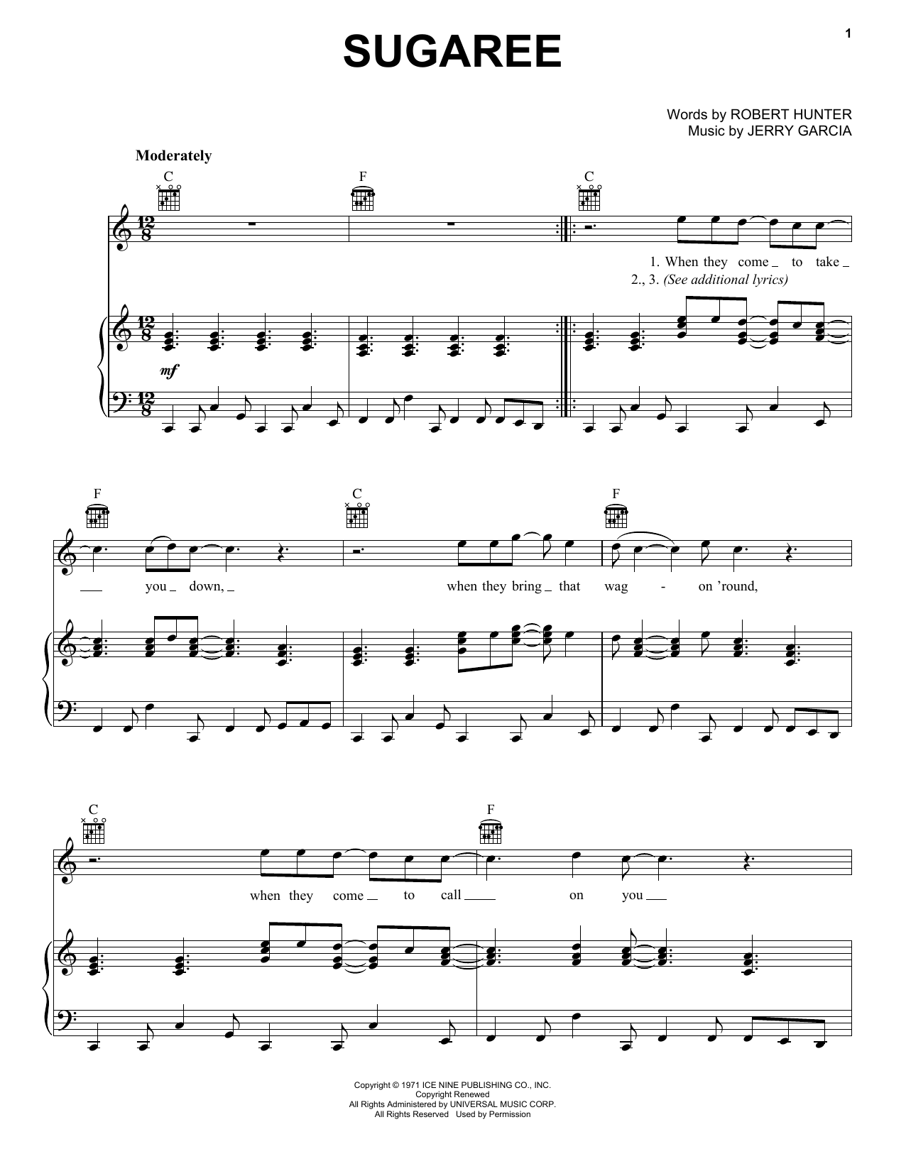Grateful Dead Sugaree sheet music notes and chords arranged for Piano, Vocal & Guitar Chords (Right-Hand Melody)