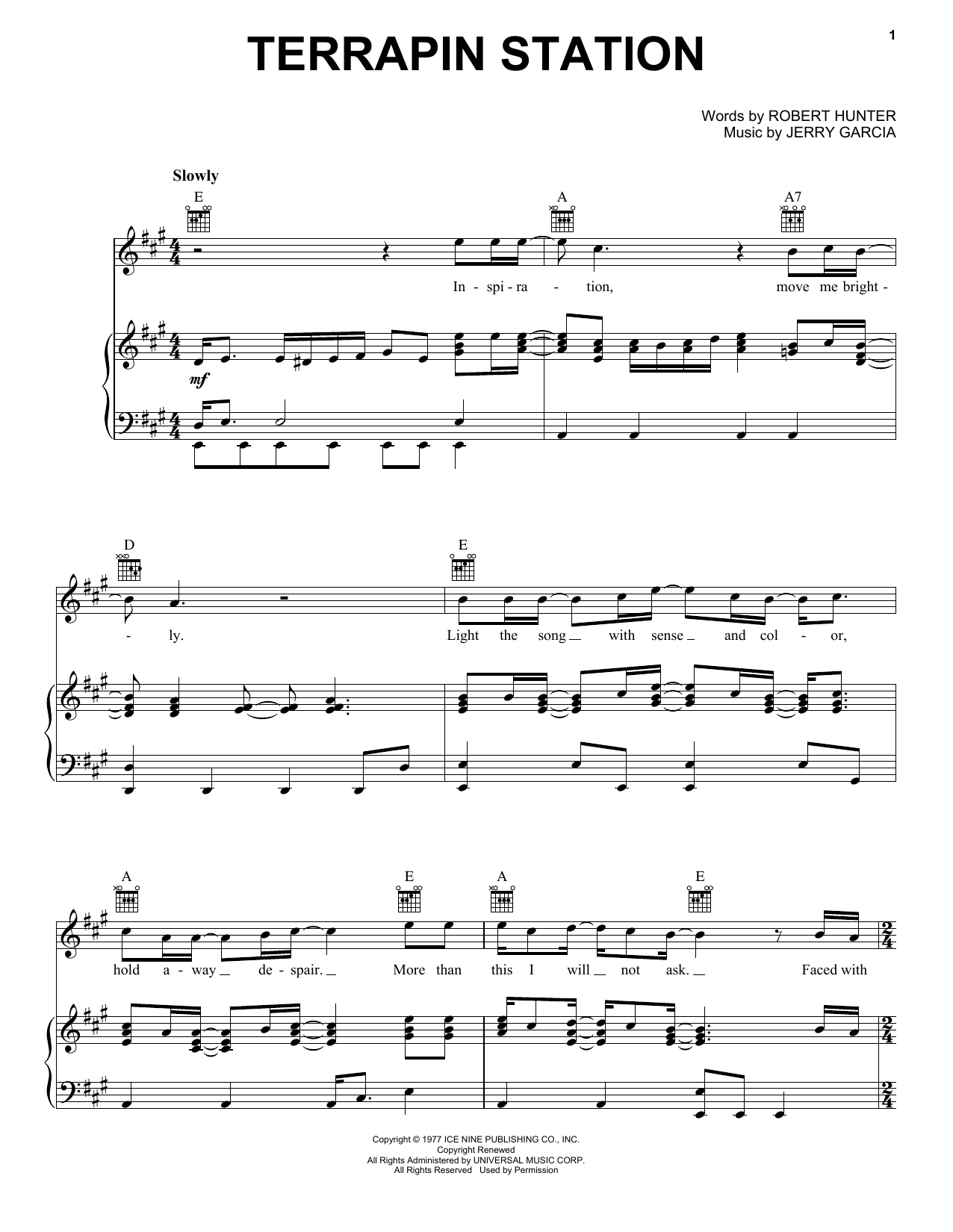 Grateful Dead Terrapin Station sheet music notes and chords arranged for Piano, Vocal & Guitar Chords (Right-Hand Melody)