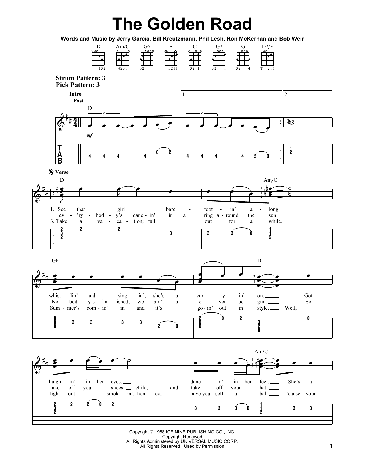 Grateful Dead The Golden Road sheet music notes and chords arranged for Piano, Vocal & Guitar Chords (Right-Hand Melody)