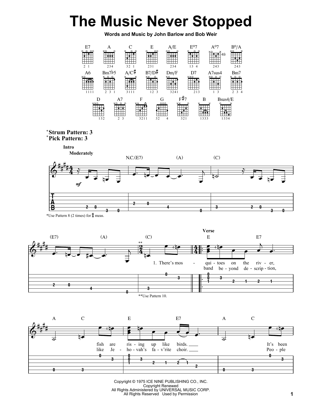 Grateful Dead The Music Never Stopped sheet music notes and chords arranged for Easy Guitar Tab