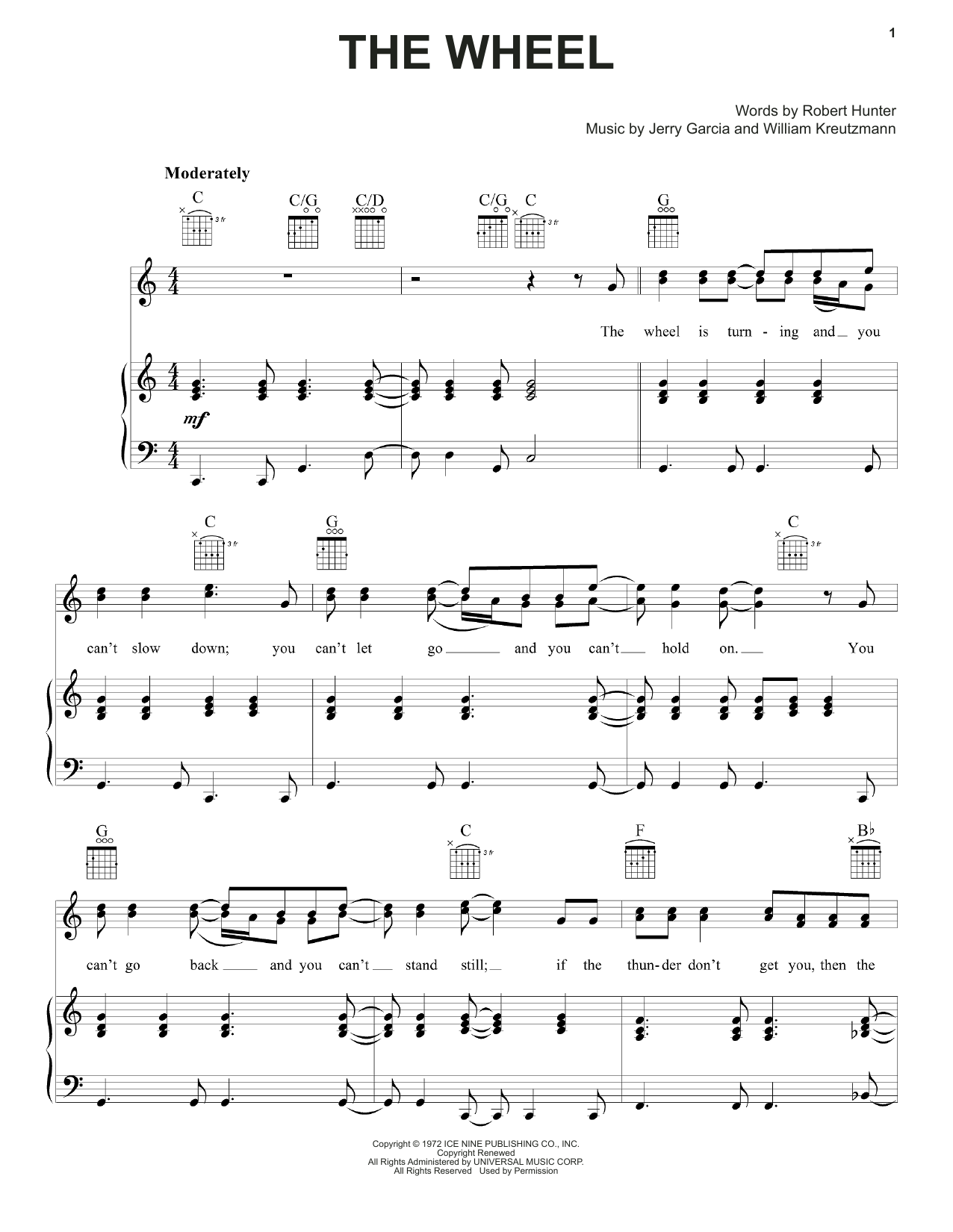 Grateful Dead The Wheel sheet music notes and chords arranged for Piano, Vocal & Guitar Chords (Right-Hand Melody)