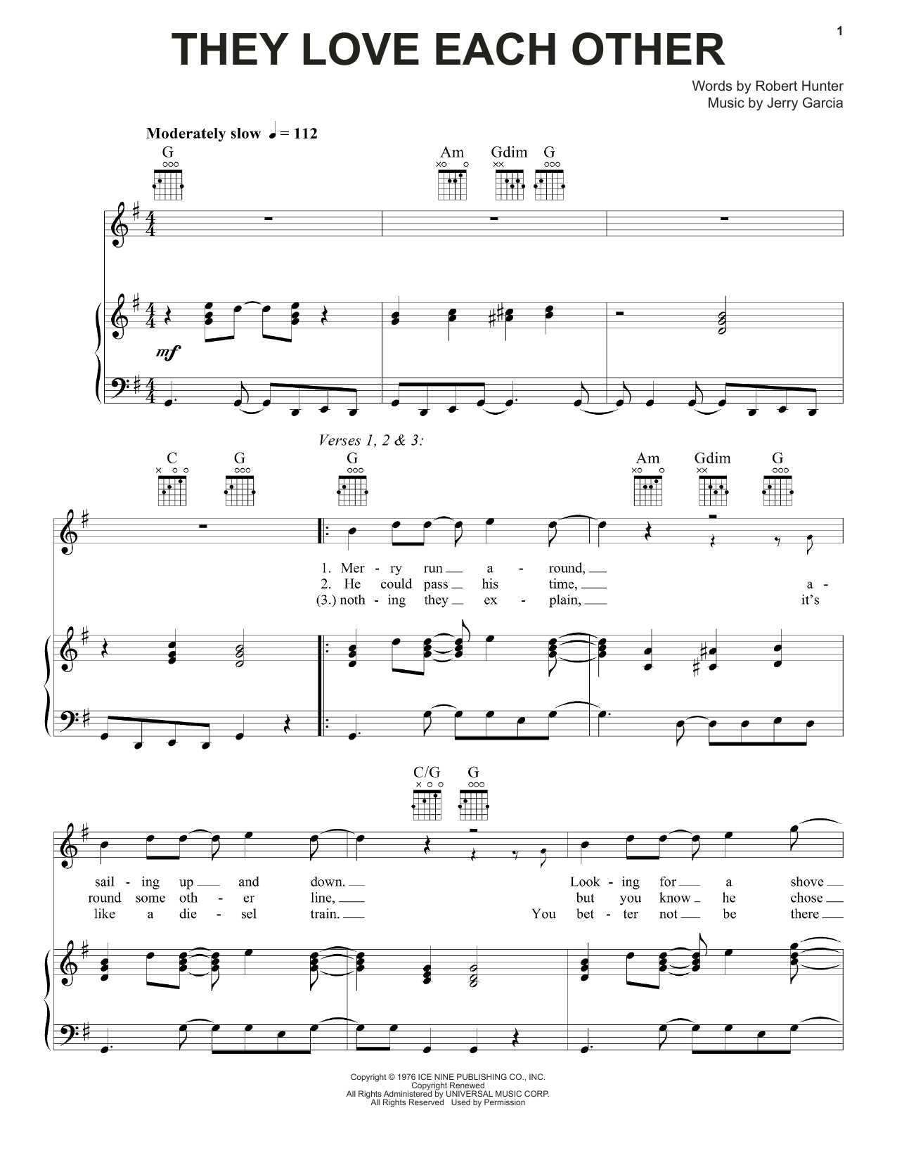 Grateful Dead They Love Each Other sheet music notes and chords arranged for Piano, Vocal & Guitar Chords (Right-Hand Melody)
