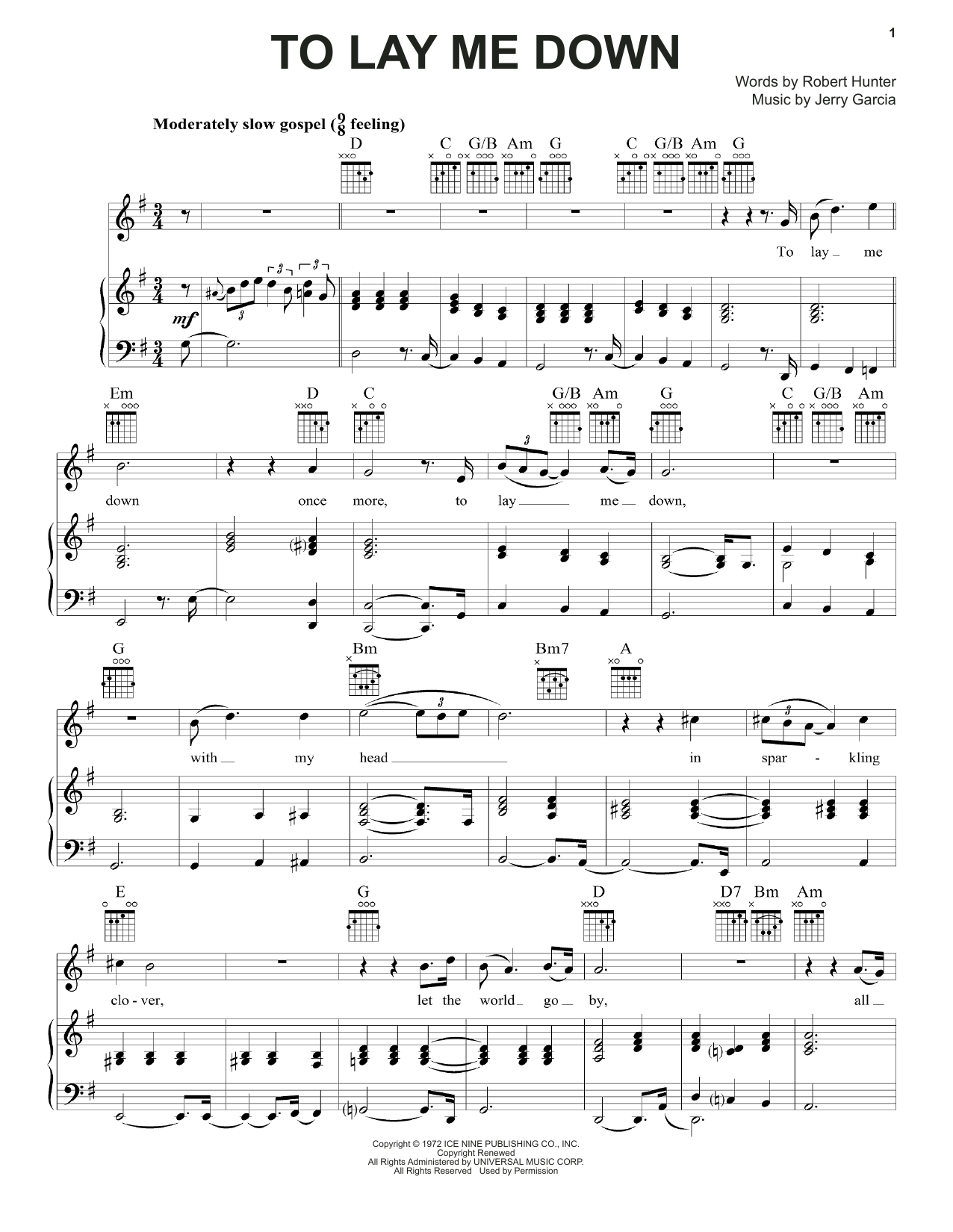 Grateful Dead To Lay Me Down sheet music notes and chords arranged for Piano, Vocal & Guitar Chords (Right-Hand Melody)