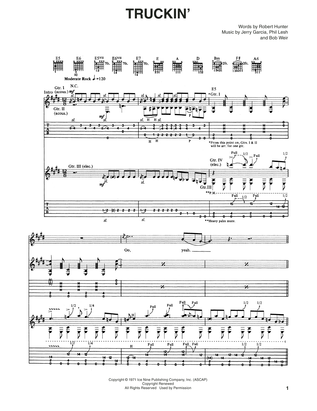 Grateful Dead Truckin' sheet music notes and chords arranged for Guitar Lead Sheet