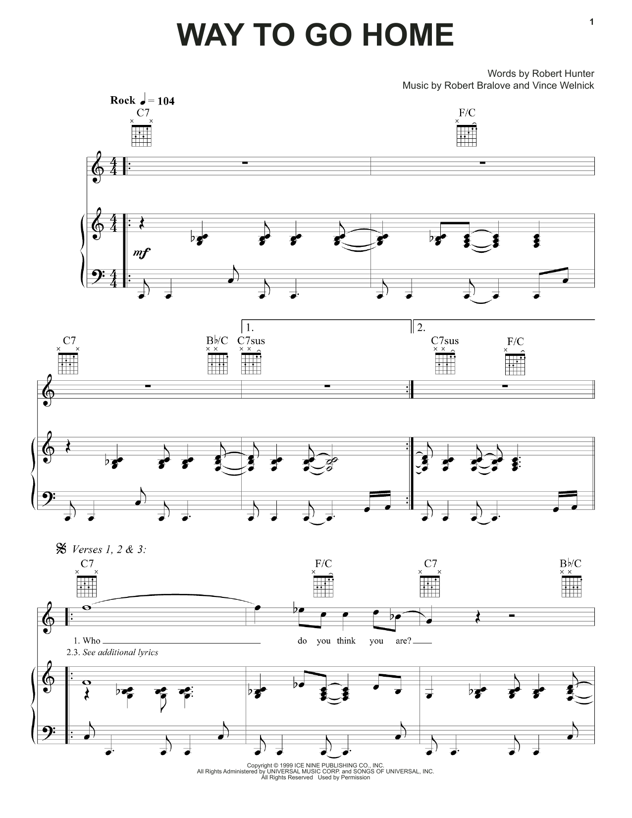Grateful Dead Way To Go Home sheet music notes and chords arranged for Piano, Vocal & Guitar Chords (Right-Hand Melody)