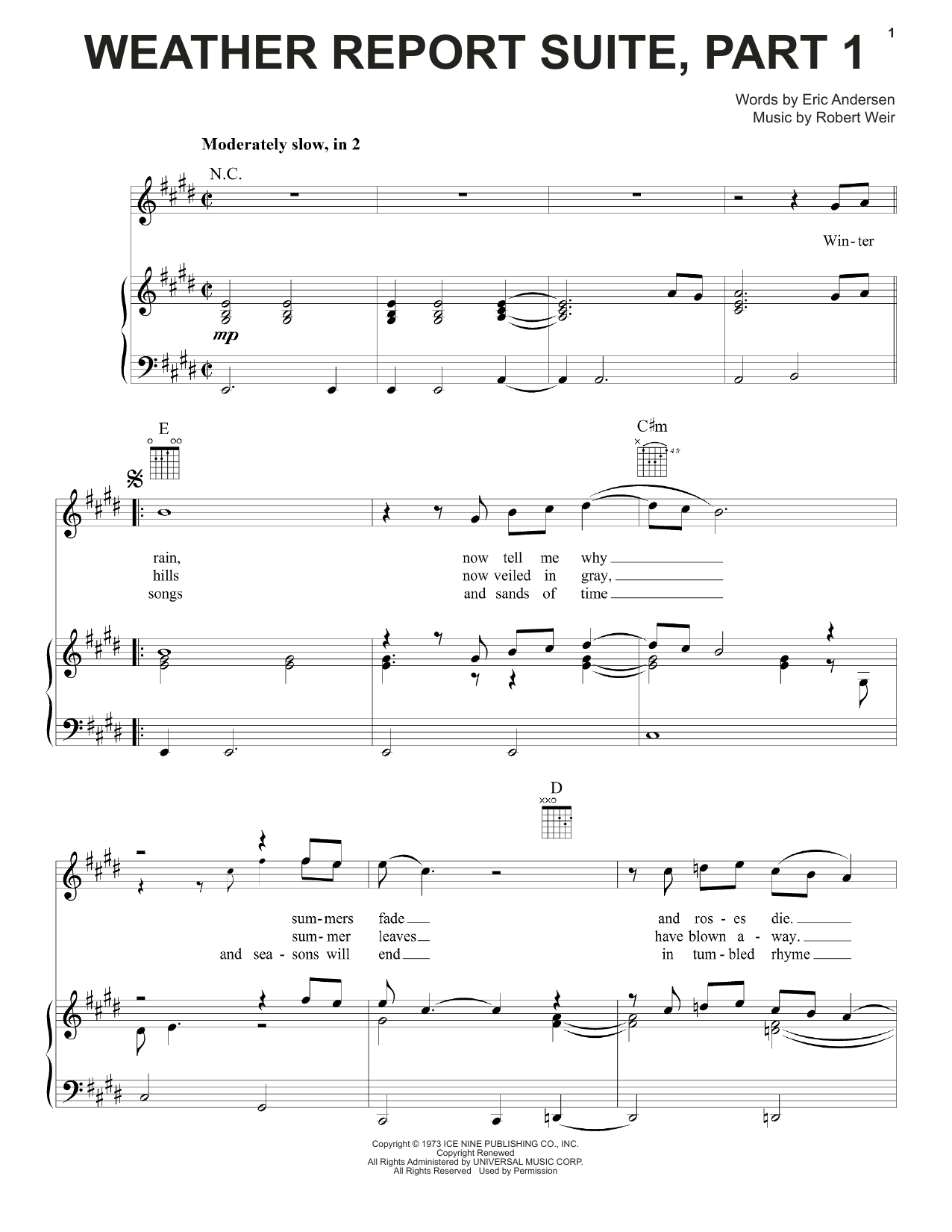 Grateful Dead Weather Report Suite Part 1 sheet music notes and chords arranged for Piano, Vocal & Guitar Chords (Right-Hand Melody)