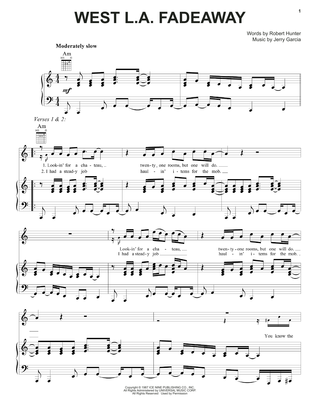 Grateful Dead West L.A. Fadeaway sheet music notes and chords arranged for Piano, Vocal & Guitar Chords (Right-Hand Melody)