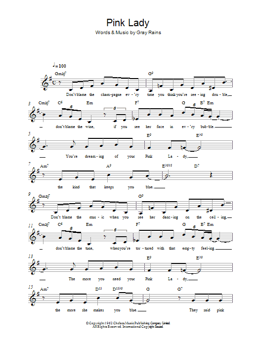 Gray Rains Pink Lady sheet music notes and chords arranged for Lead Sheet / Fake Book