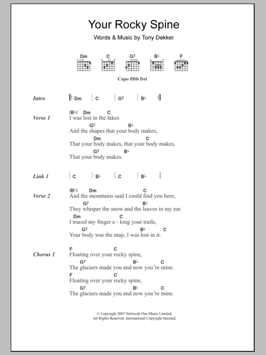 Great Lake Swimmers Your Rocky Spine sheet music notes and chords arranged for Guitar Chords/Lyrics