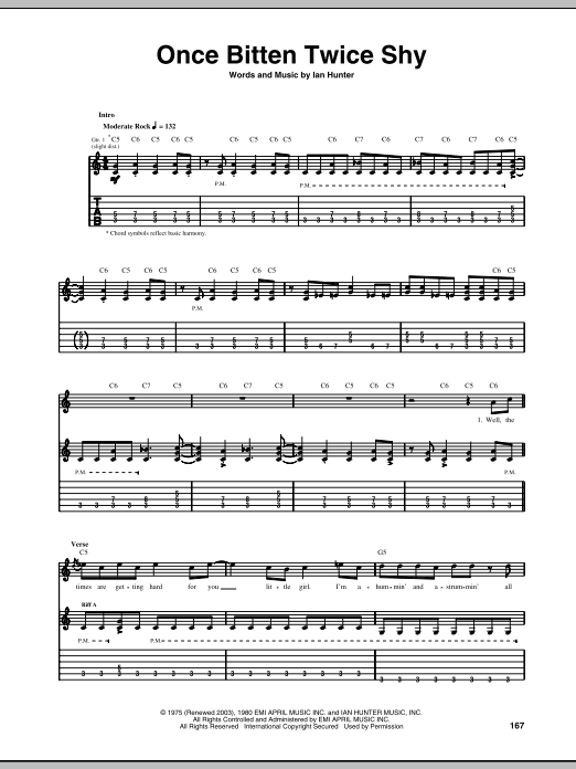 Great White Once Bitten Twice Shy sheet music notes and chords arranged for Easy Guitar Tab