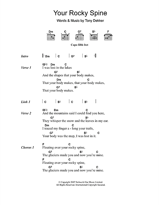 Great Lake Swimmers Your Rocky Spine sheet music notes and chords arranged for Guitar Chords/Lyrics