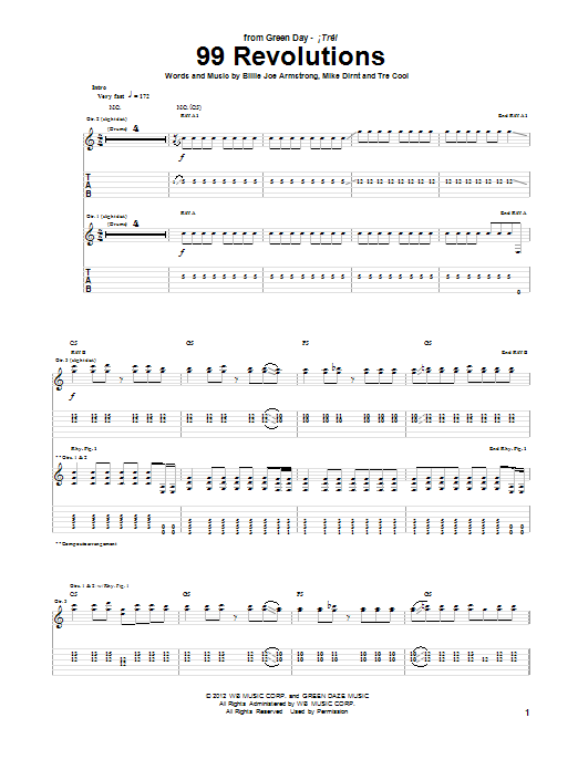 Green Day 99 Revolutions sheet music notes and chords arranged for Guitar Tab