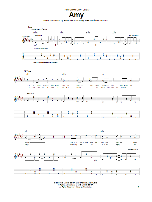 Green Day Amy sheet music notes and chords arranged for Guitar Tab