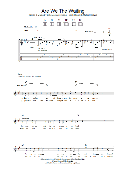 Green Day Are We The Waiting sheet music notes and chords arranged for Guitar Tab