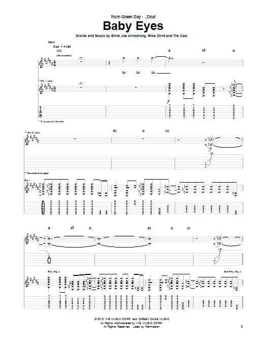 Green Day Baby Eyes sheet music notes and chords arranged for Guitar Tab