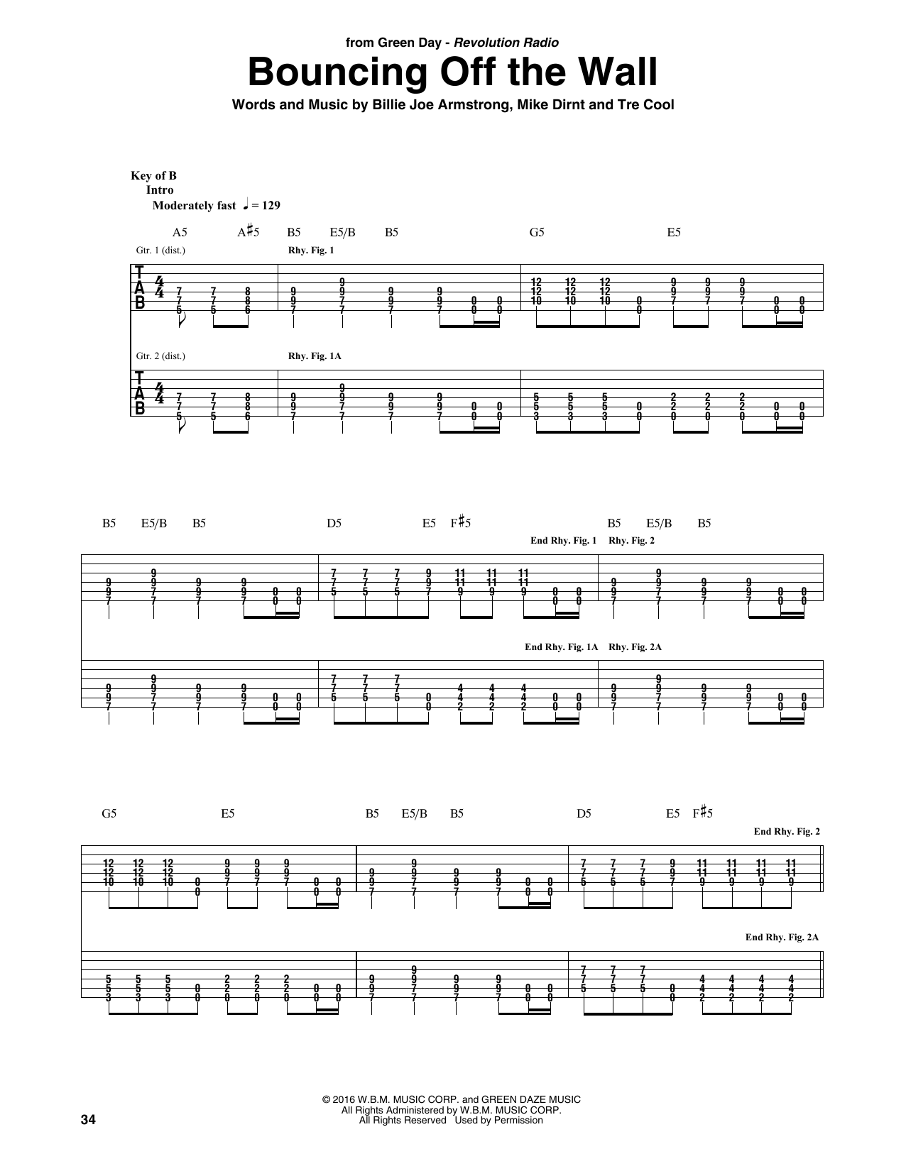 Green Day Bouncing Off The Wall sheet music notes and chords arranged for Guitar Rhythm Tab