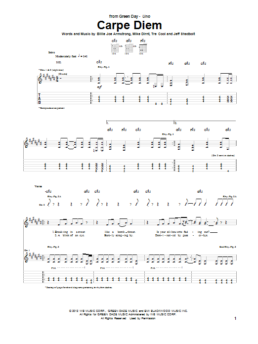 Green Day Carpe Diem sheet music notes and chords arranged for Guitar Tab