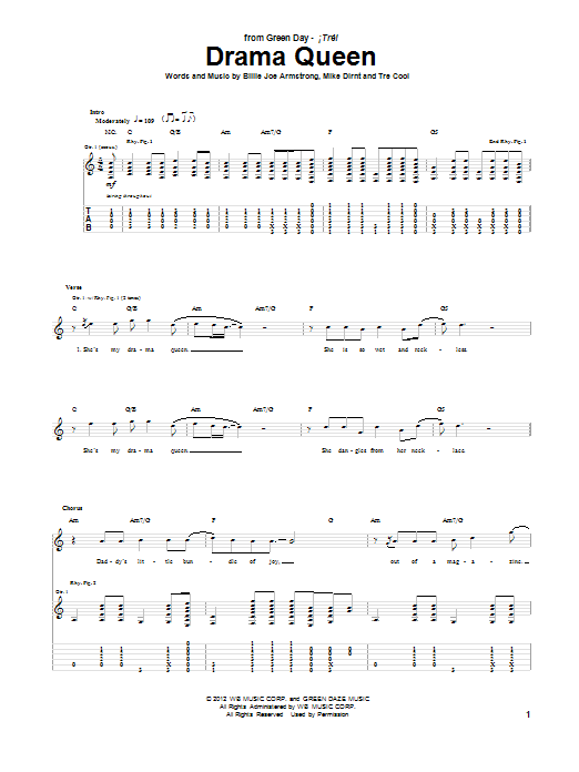 Green Day Drama Queen sheet music notes and chords arranged for Guitar Tab