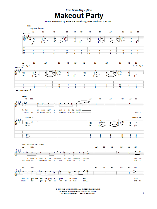 Green Day Makeout Party sheet music notes and chords arranged for Guitar Tab