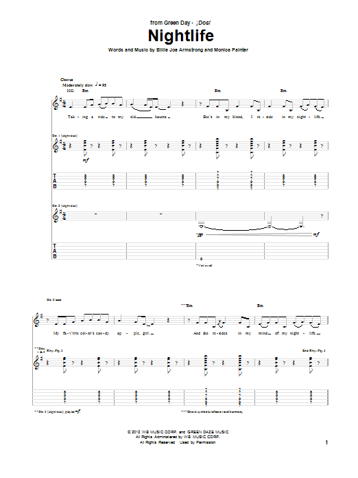 Green Day Nightlife sheet music notes and chords arranged for Guitar Tab