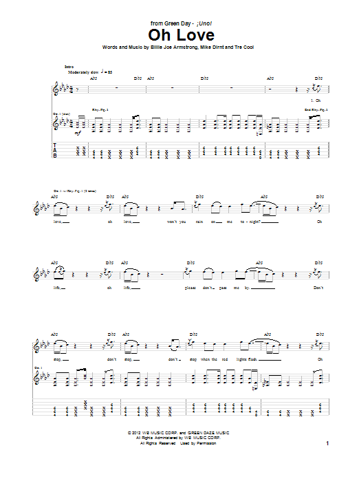 Green Day Oh Love sheet music notes and chords arranged for Guitar Tab