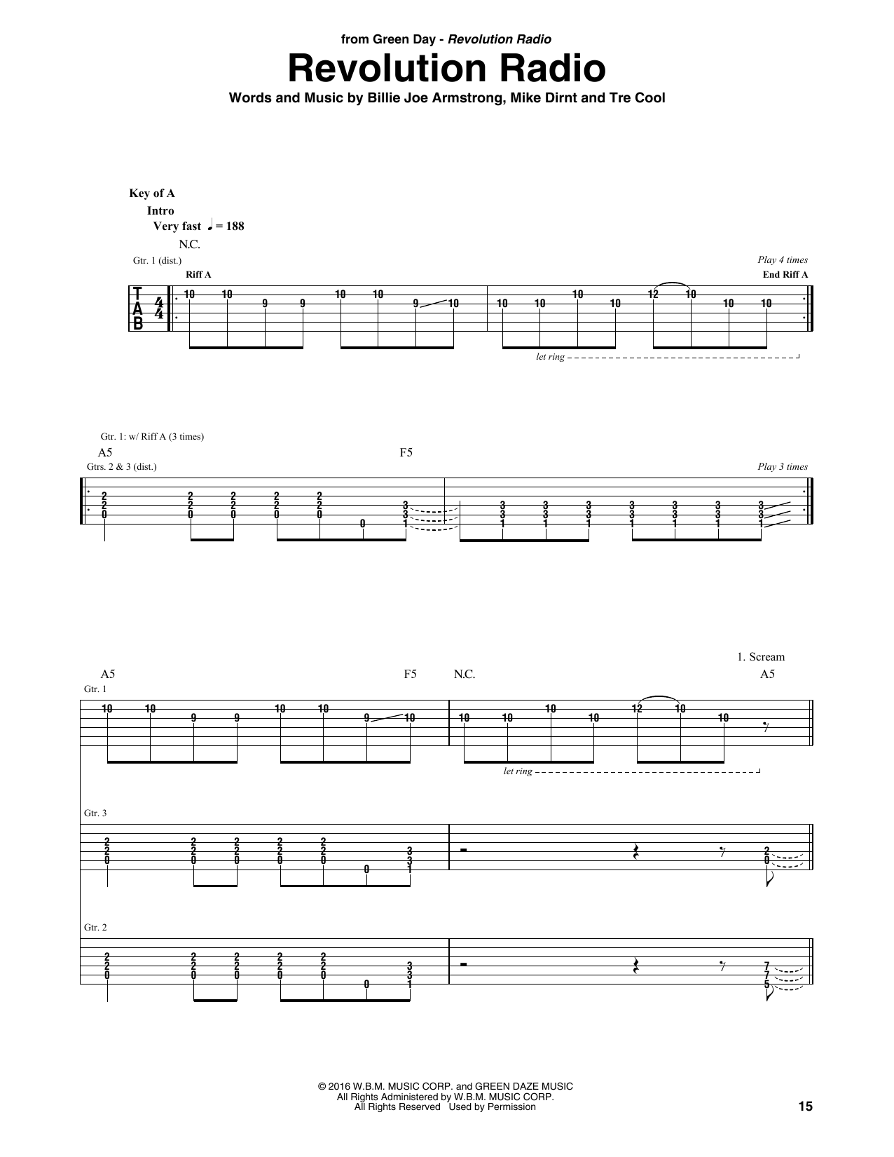 Green Day Revolution Radio sheet music notes and chords arranged for Guitar Rhythm Tab