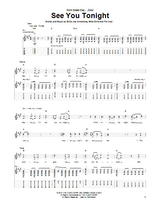 Green Day See You Tonight sheet music notes and chords arranged for Guitar Tab