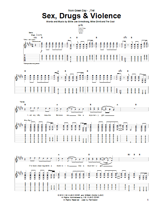 Green Day Sex, Drugs & Violence sheet music notes and chords arranged for Guitar Tab