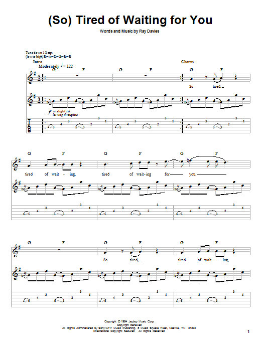 Green Day (So) Tired Of Waiting For You sheet music notes and chords arranged for Guitar Tab (Single Guitar)