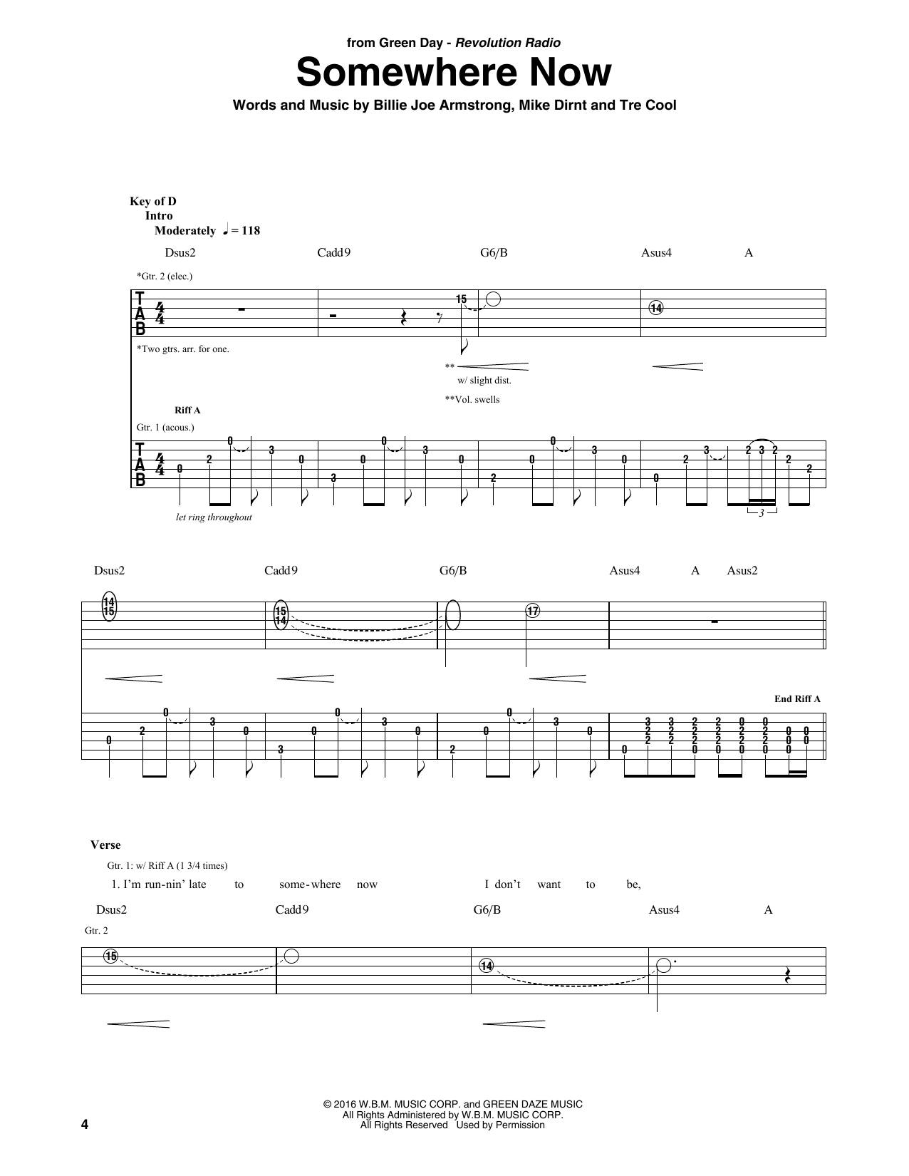Green Day Somewhere Now sheet music notes and chords arranged for Guitar Rhythm Tab