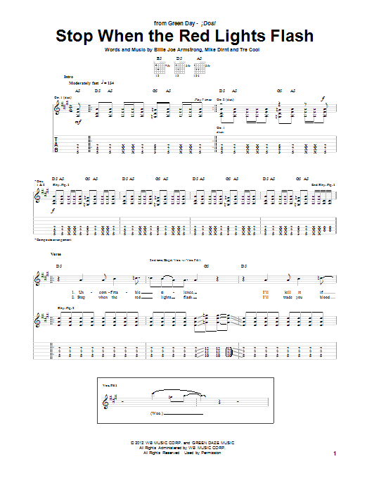 Green Day Stop When The Red Lights Flash sheet music notes and chords arranged for Guitar Tab