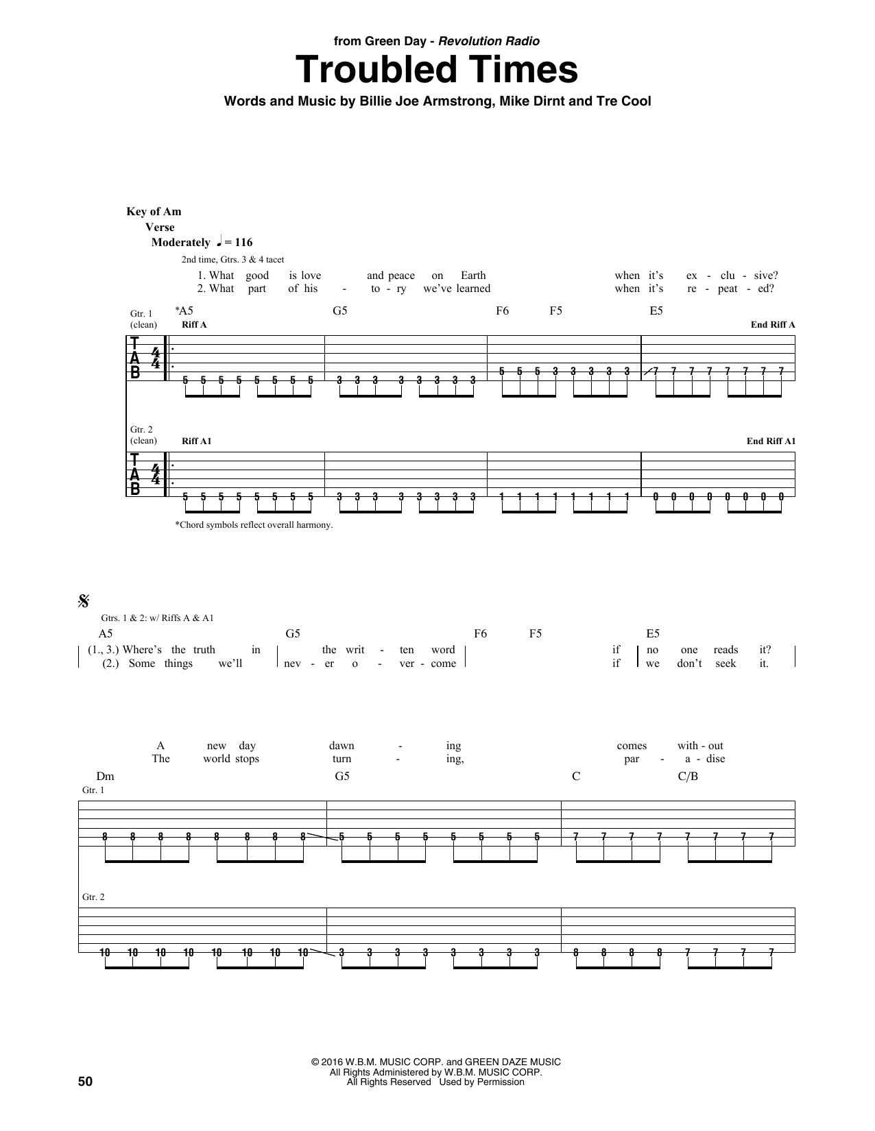 Green Day Troubled Times sheet music notes and chords arranged for Guitar Rhythm Tab