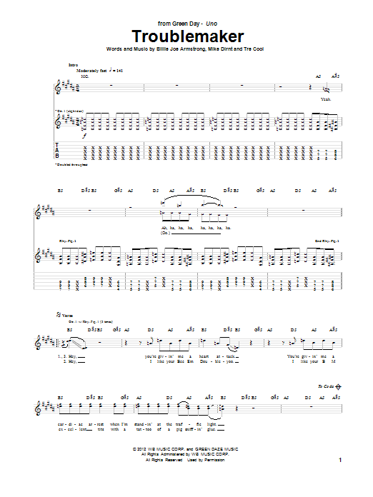 Green Day Troublemaker sheet music notes and chords arranged for Guitar Tab