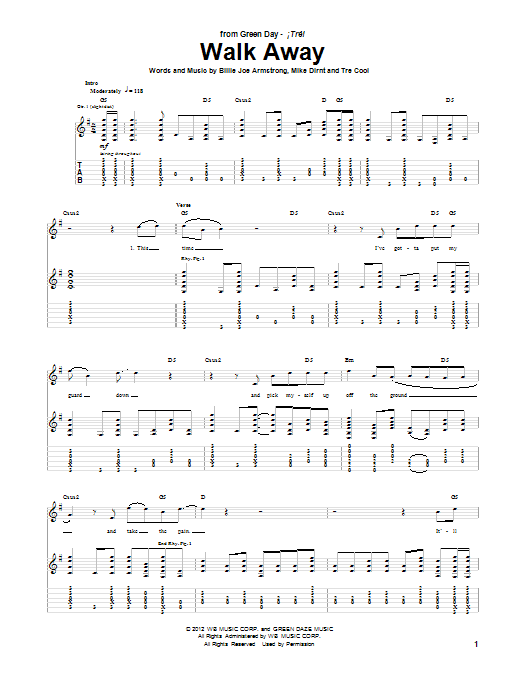 Green Day Walk Away sheet music notes and chords arranged for Guitar Tab