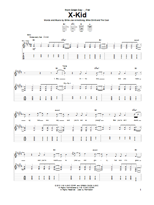 Green Day X-Kid sheet music notes and chords arranged for Guitar Tab