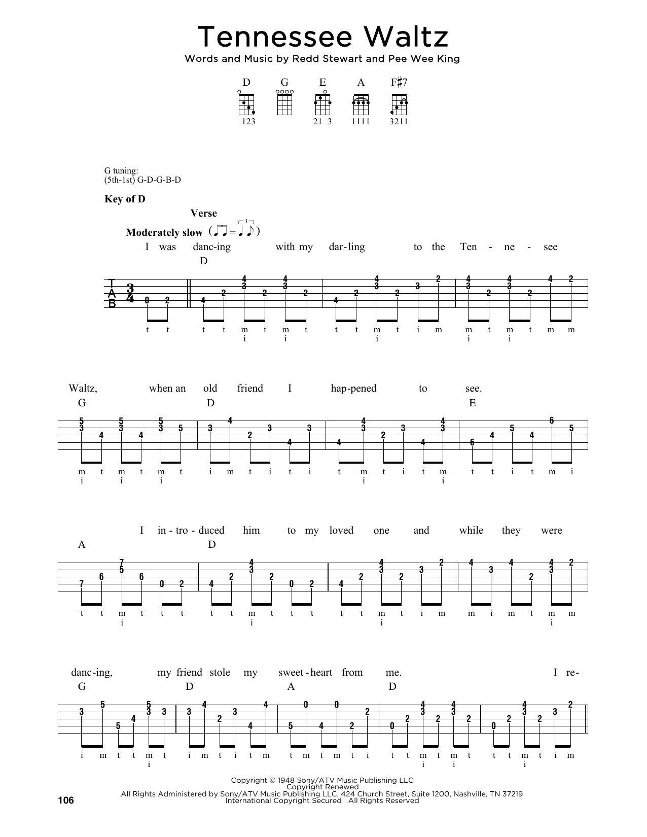 Greg Cahill Tennessee Waltz sheet music notes and chords arranged for Banjo Tab