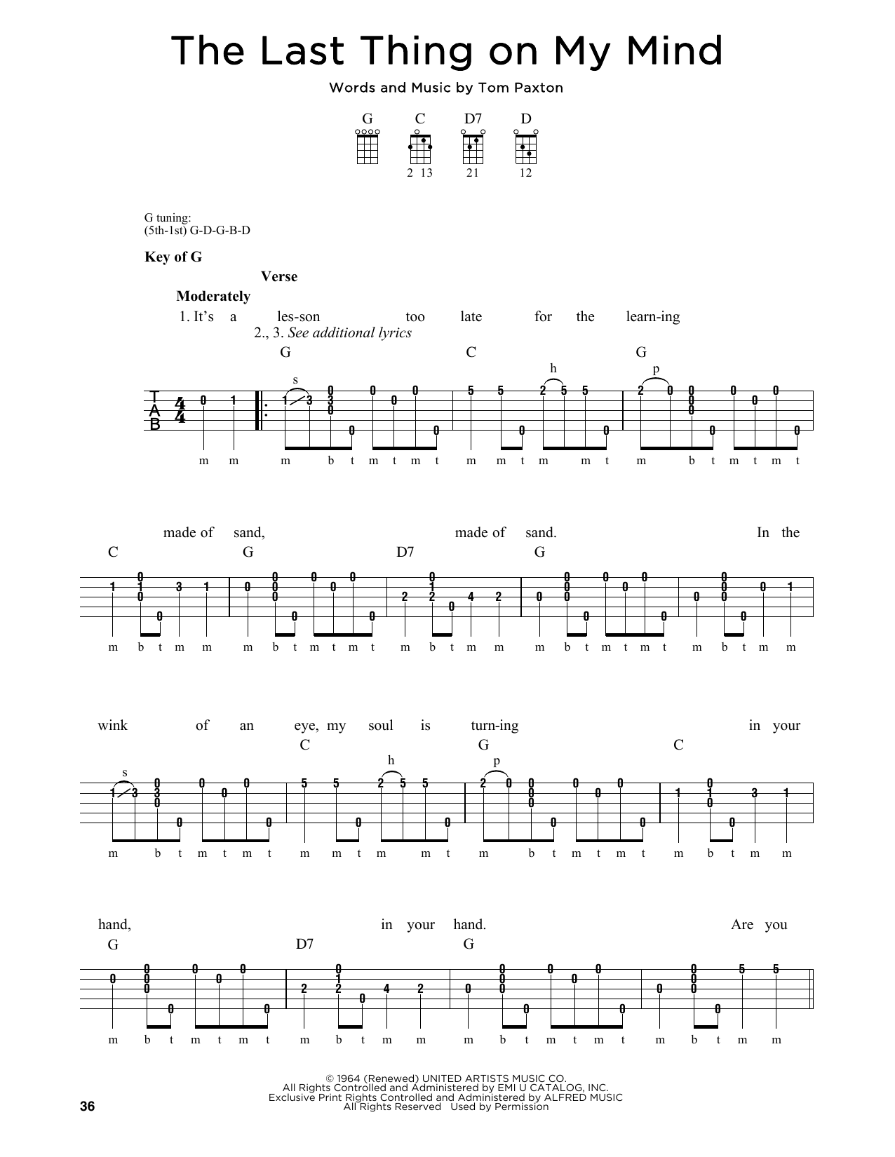 Greg Cahill The Last Thing On My Mind sheet music notes and chords arranged for Banjo Tab