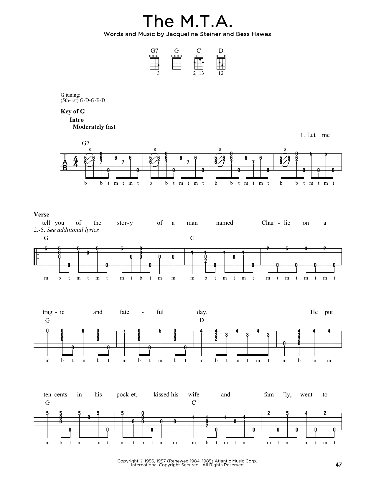 Greg Cahill The M.T.A. sheet music notes and chords arranged for Banjo Tab
