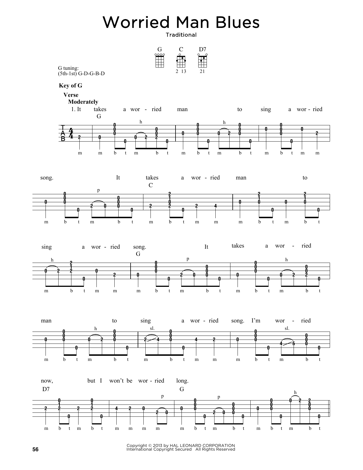 Greg Cahill Worried Man Blues sheet music notes and chords arranged for Banjo Tab